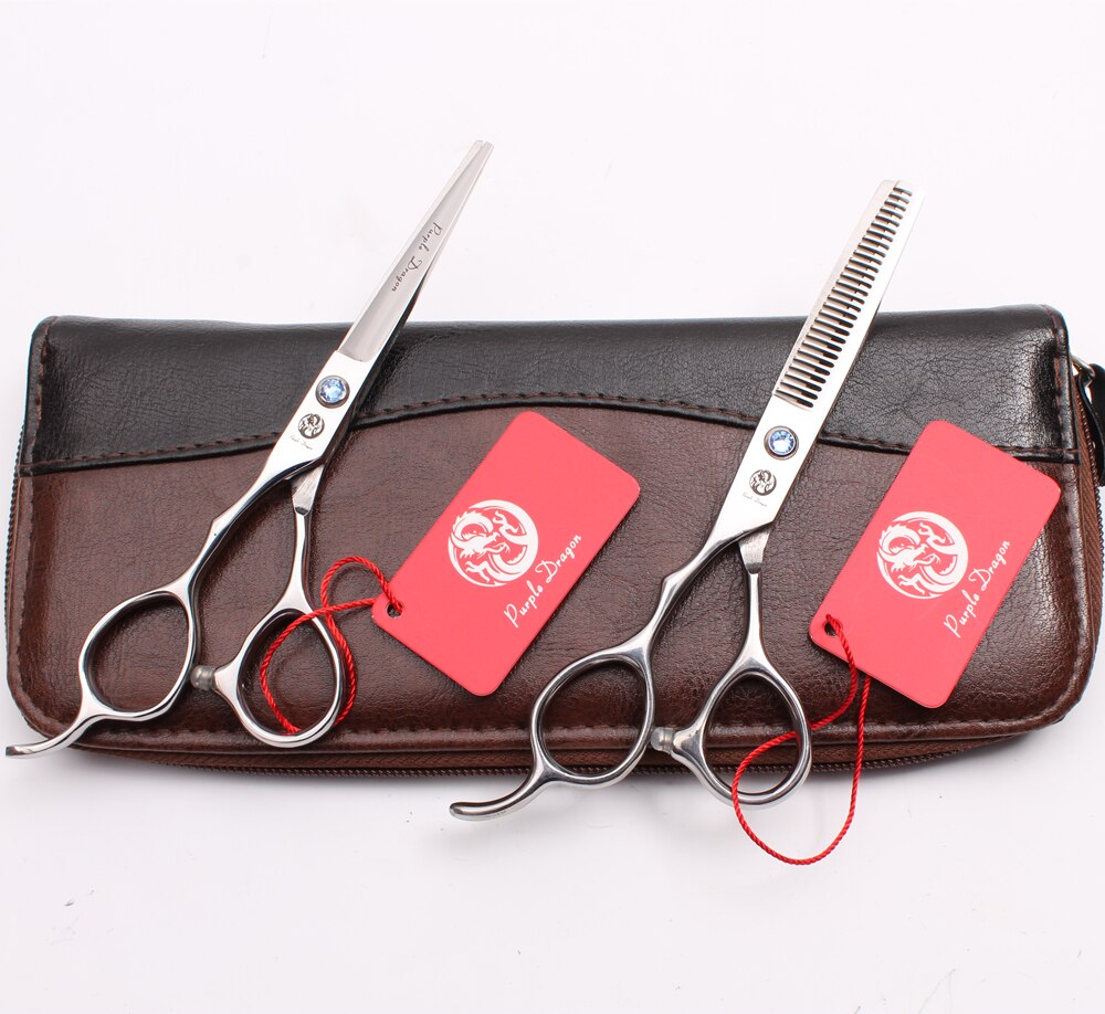 Left Hand 6" Purple Dragon Scissors For Hairdresser Blue Stone Cutting Scissors Thinning Shears Hair Scissors Z8000