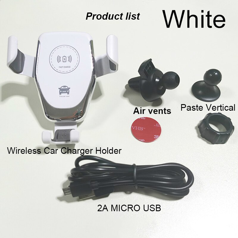 15w rápido qi carregador de carro sem fio para o iphone xs max xr x se 2020 samsung s10 s9 carregamento sem fio do telefone carro titular carregadores: 15W 2in1 White