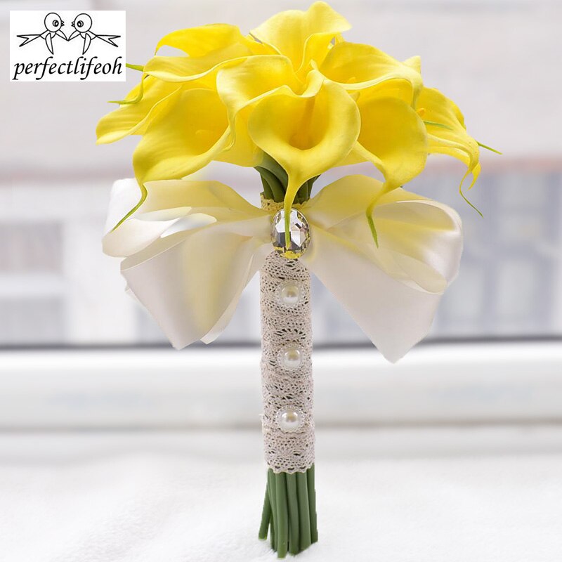 Perfectlifeoh Kunstbloemen Geel Ivoor Calla Bloem Boeket Bruidsboeket bruidsboeketten