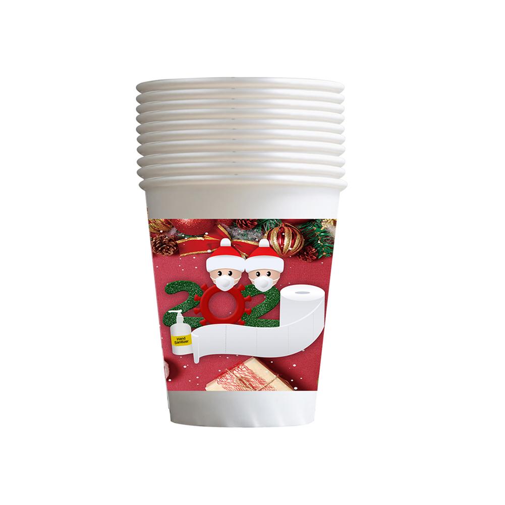 10pcs Christmas Disposable Paper Cups 9oz Christmas Family Coffee Cup Leak-proof Coffee Cups: 10pcs for 2 persons
