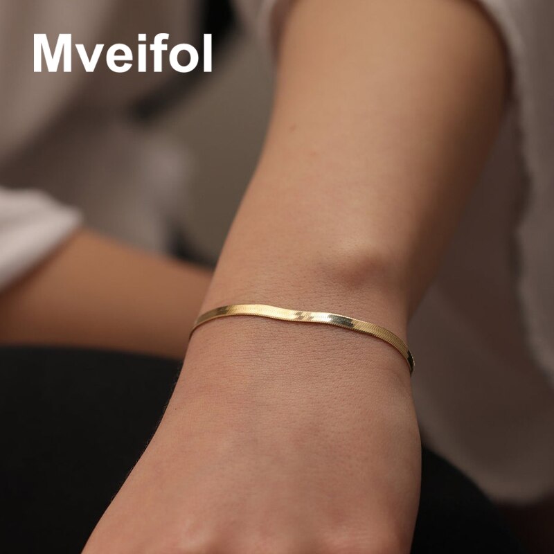 Mveifol Rvs Flat Snake Chain Armband Voor Vrouwen Classic Herringbone Armband Pulseras Stapelbaar Sieraden