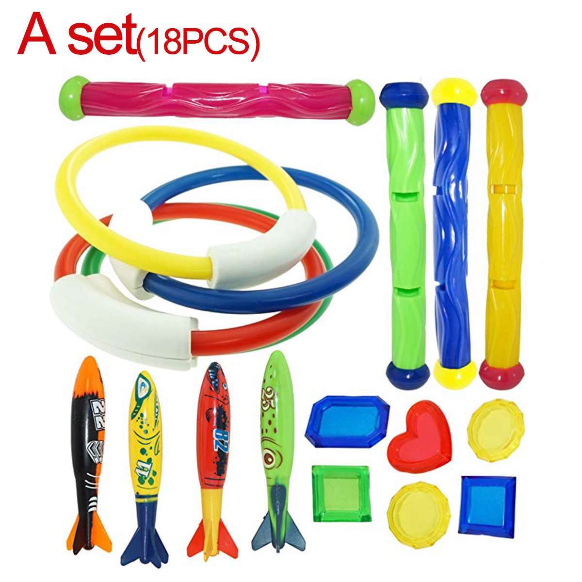 Summer Playing Swimming Pool Toys Underwater Throwing Diving Fish Sticks Beach Toy Water Sports Game Toy For Children Rings: 18PCS