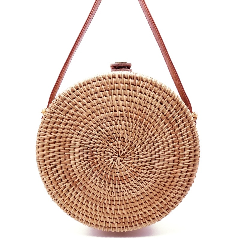 Bohemien Bali Rattan Taschen für Frauen Kleine Kreis Strand Handtaschen Sommer Jahrgang Stroh Tasche Handgemachte umhängetasche L26
