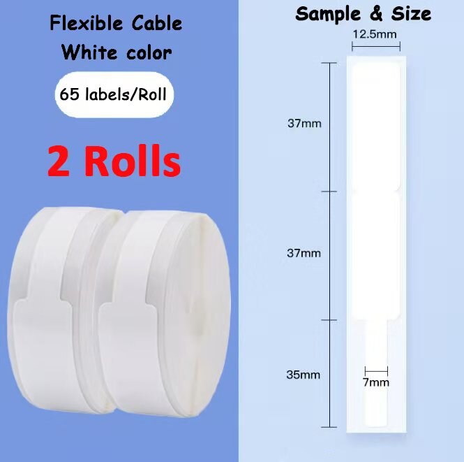 Label Tape for Niimbot D11/D61 - Communication & Network Cable Labels - Compatible Printer Tape: 2 White Tapes