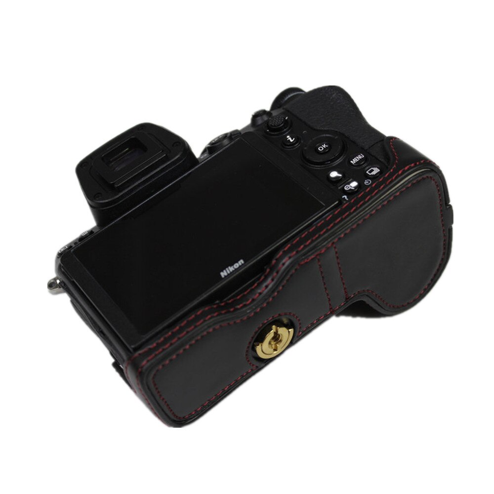 Kamera taske taske pu læder halv krop sæt cover til nikon  z5 z6 z7 bund sag med batteri åbning sort / brun / kaffe