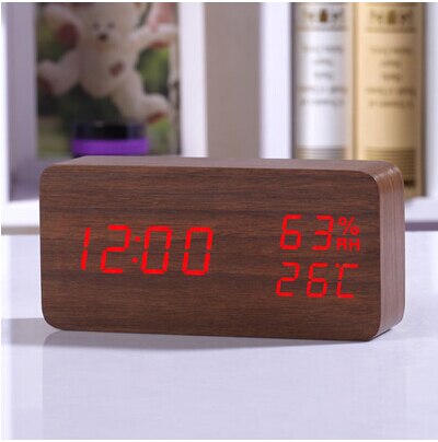 FiBiSonic Holz holz LED Wecker, Despertador Temperatur Feuchtigkeit Elektronische Schreibtisch Digitale Tabelle Uhren: Braun rot