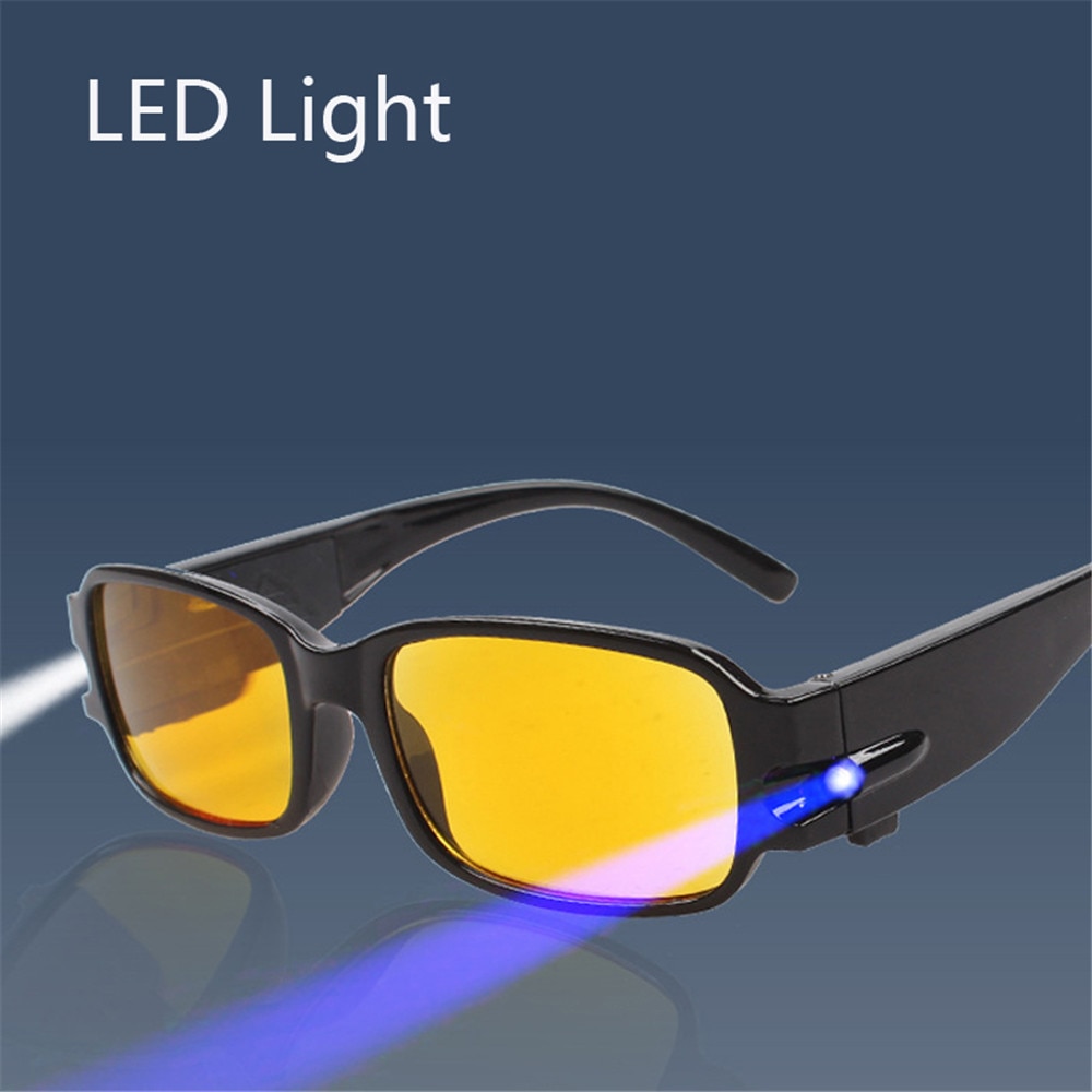 Gafas de lectura con luz LED para presbicia, lentes de lectura con dioptrías de + 1,00 ~ + 4,00, color amarillo claro, Occhiali Da letkura, cuidado de visión nocturna