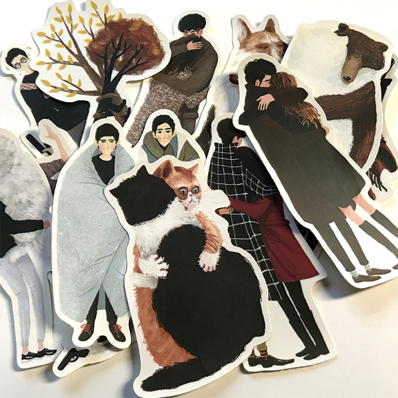 12 stuks romantische knuffelende waterdichte laptopstickers voor thuisdecoratie op laptopstickers op de koelkast, skateboard en speelgoedstickers