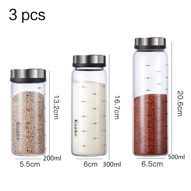 High borosilicate kitchen glass seasoning jar sauce vinegar salt condiment airtight bottle pepper spice shaker with rotating lid: set 9