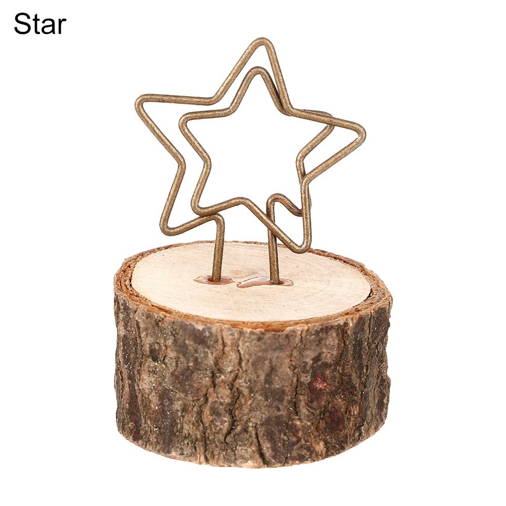 Romantic Wooden Round Shape Base Photos Clips Clamps Stand Place Card Metallic Picture Frame Table Numbers Holder: Star