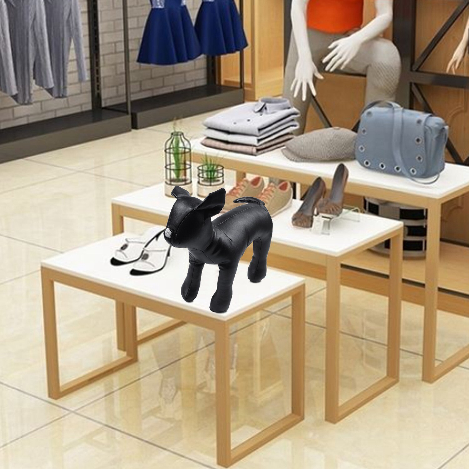 Lederen Hond Mannequins Staande Positie Hond Modellen Speelgoed Huisdier Dier Winkel Etalagepop Zwart S