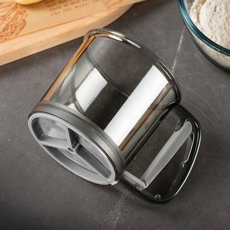 Plastic Flour Sifter for Baking, Powder Sugar Shaker with Hand Press , Fine Mesh Flour Sifter Sieve Kitchen Baking Tool