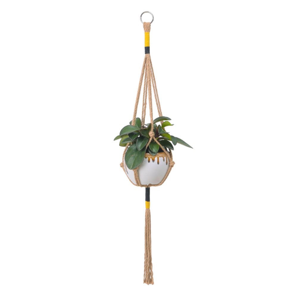 Huishoudelijke tuin handgeweven touwzak, eenvoudige stijl tuinieren natuurlijk henneptouw bloempot groene plant hangend type tuck net: Geel
