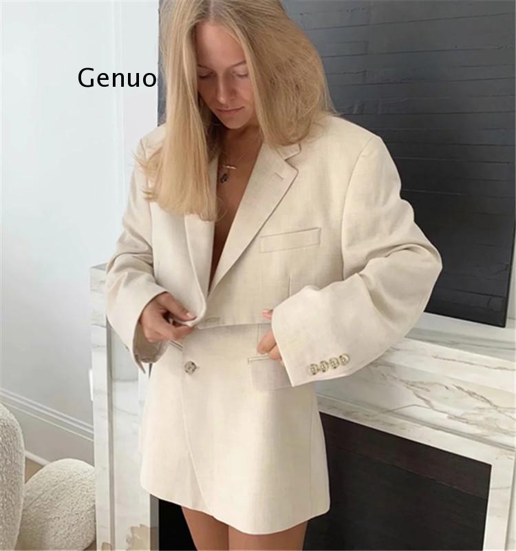 Traje de falda superior para mujer, de color sólido Chaqueta corta, trajes de falda corta con solapa, una hilera de botones, Chaqueta corta de manga larga para otoño, 2 uds.