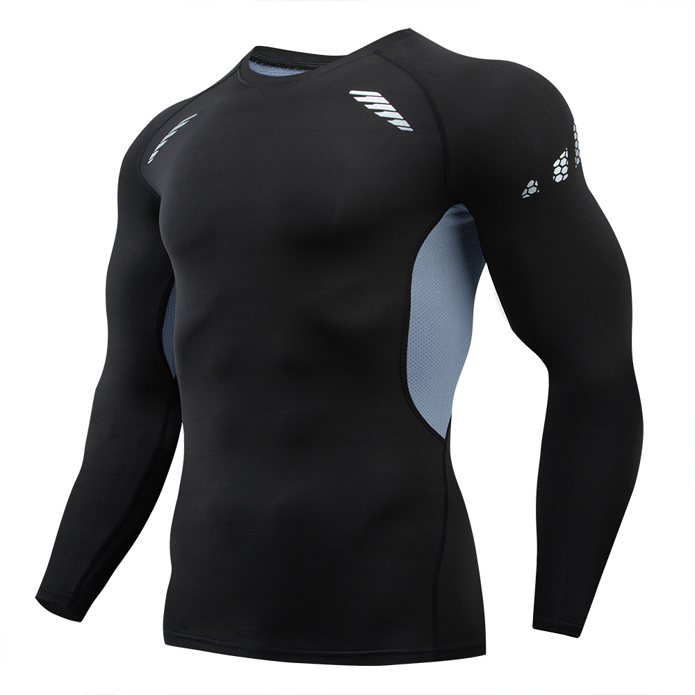 Solid Compression Shirts Men Long Sleeve Athletic Moisture Wicking Baselayer Undershirt Gear Tshirt For Sports Workout: M / GRAY