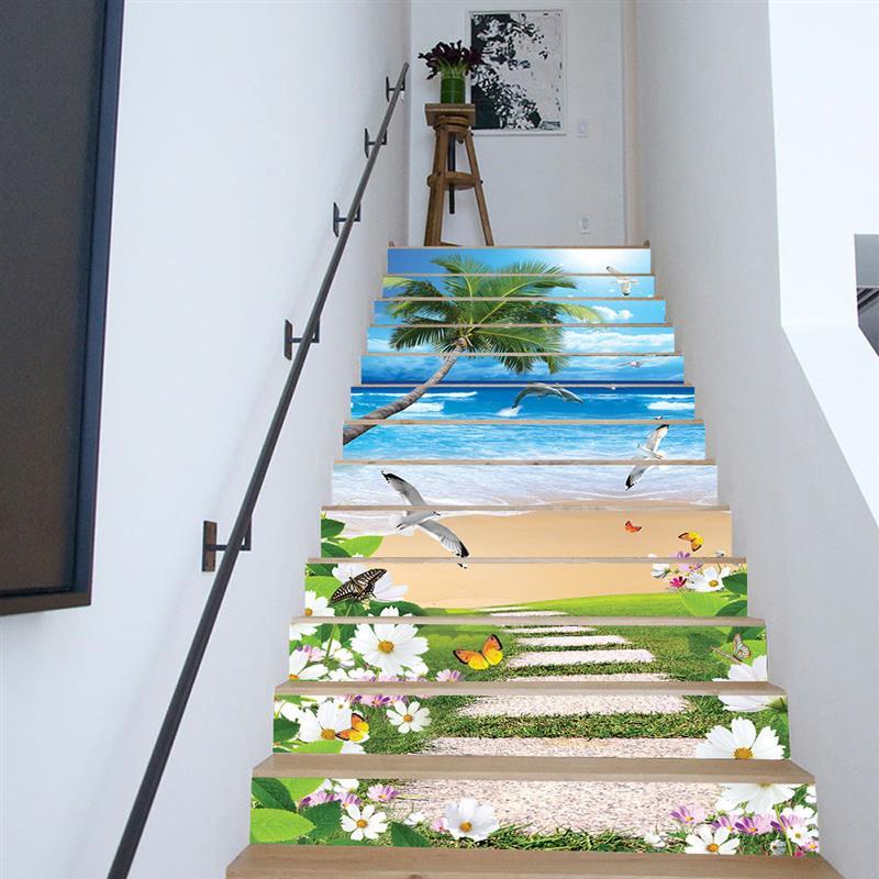 13pcs/set 3D Staircase Stair Riser Floor Sticker Stair Sticker Waterproof Self-adhesive PVC Staircase Sticker For Stairway Decor