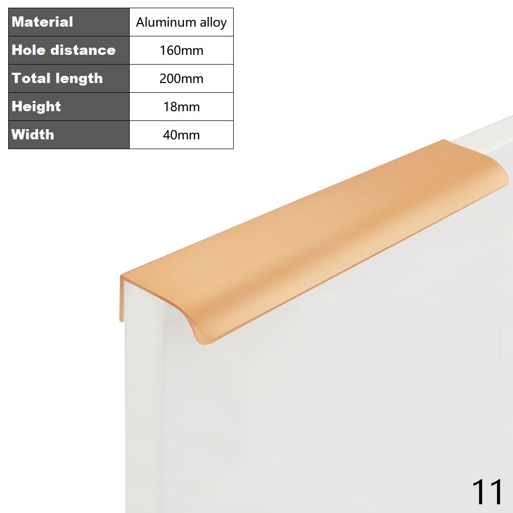 Goud Zwart Verborgen Kast Trekt Aluminium Keukenkastje Schuifladegrepen Knoppen Handvat Slaapkamer Hardware 8-40Cm: Gold-20cm