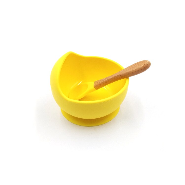2 Pcs Baby Silicone Bowl Set Anti Complementary Food Spoon and Bowl Healthy Food Grade Child's Tableware: YELLOW