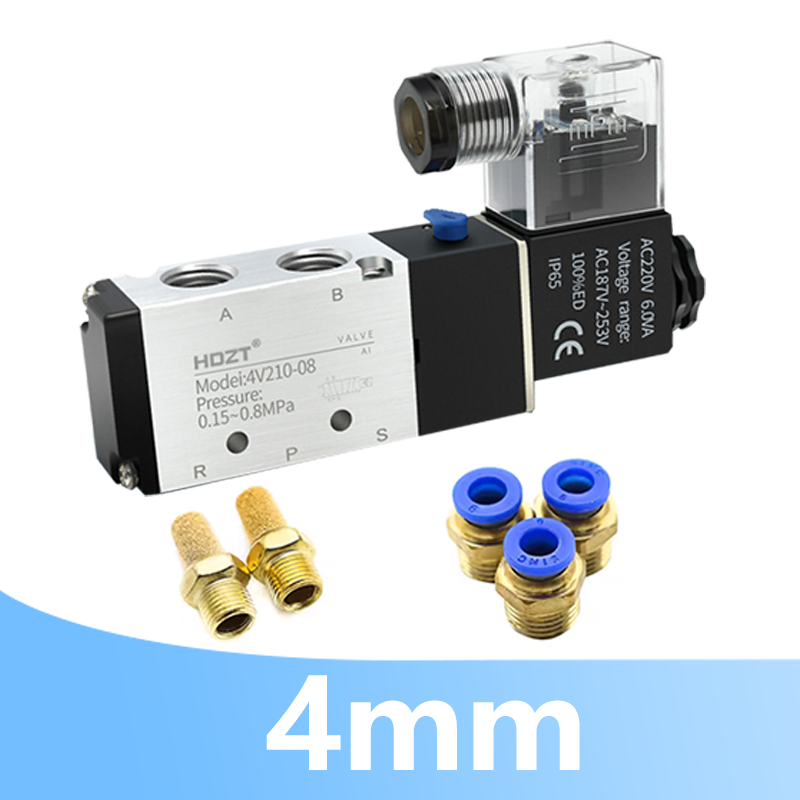 4 v 210-08 2- positions 5- vejs pneumatisk magnetventil  dc12v dc24v ac110v ac220v- vejs aluminiumslegeringshus med flere spændingsmuligheder: Brun / 1-1/2 "