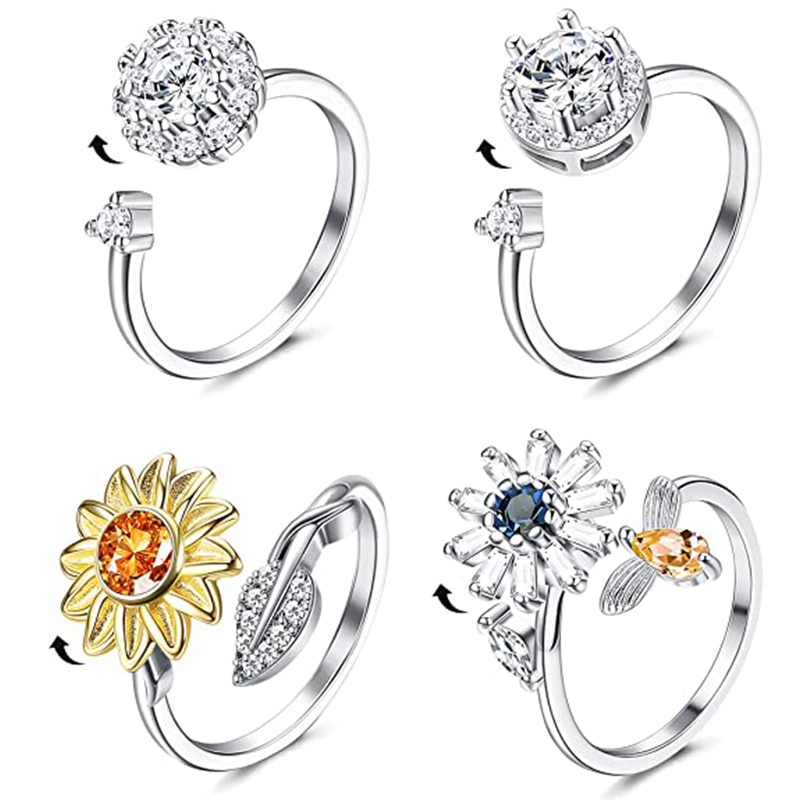 Vinger Spinner Ringen Fidget Angst Ring Voor Vrouwen Zonnebloem Verlichten Angst Ringen Draaien Anti Stress Ring Speelgoed Voor Meisje Vrouwen