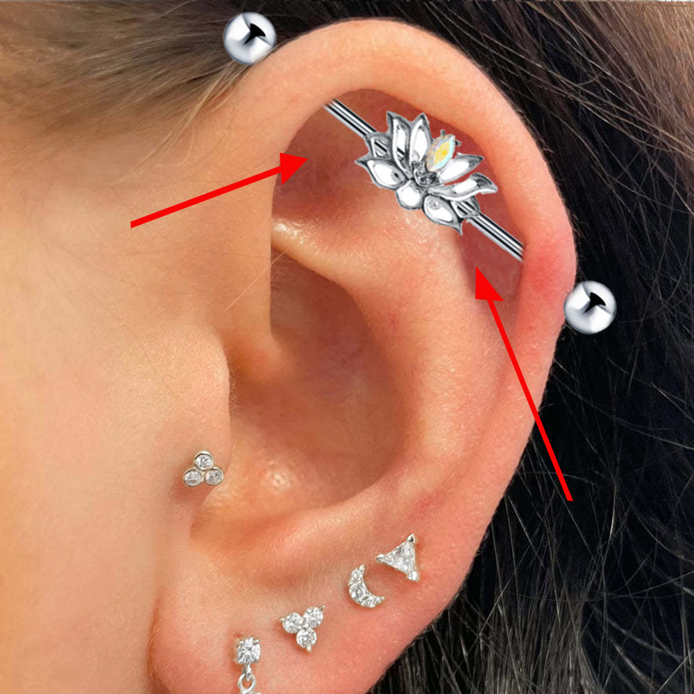 Pendientes largos con barra para Piercing Industrial de acero quirúrgico, barra de andamio de cadena, pendiente de cartílago de la oreja, joyería corporal de tendencia, 1 ud.