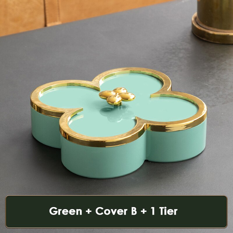 Bloem Vorm Snack Dienblad Decoratieve Plastic Verdeeld Snack Borden Kommen Voor Familie Party Candy Noten Opbergdoos Met Deksel: Green B 1 tier