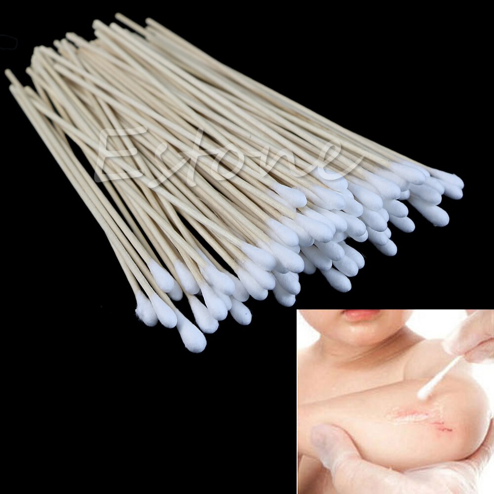 100 Stuks Swabs 6 ''Lange Houten Handvat Stevige Katoen Applicator Swab Q-Tip