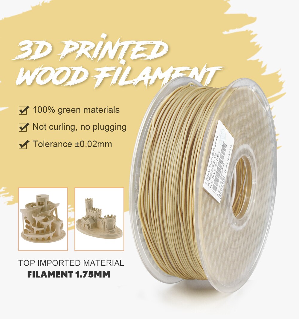 3d printer houten gloeidraad 1.75mm 1kg houten kleur 3d printing materiaal pla hout 3d pinter filament 1kg monster 1.75mm