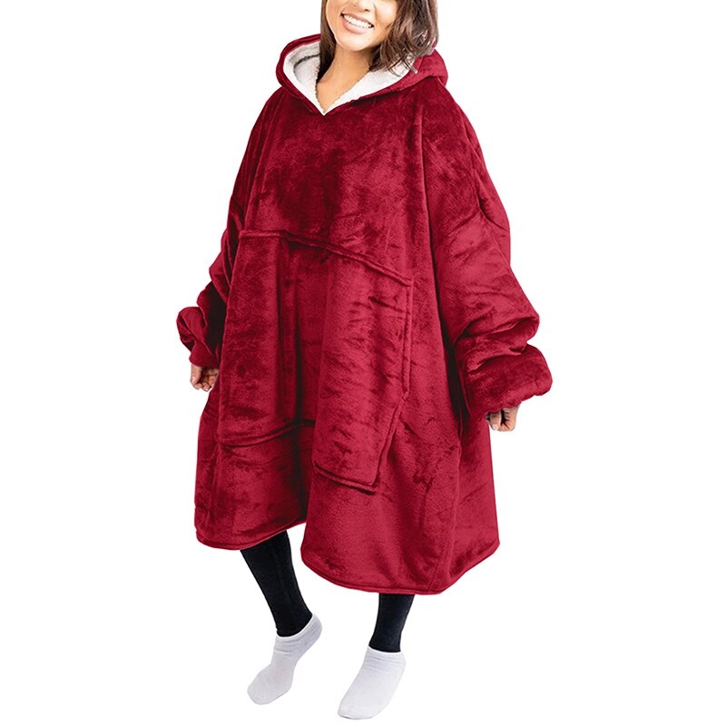 Oversized Hoodie Women Men Winter Fleece Blanket With Sleeves Sweatshirts Christmas Homewear Giant Hooded TV Blanket