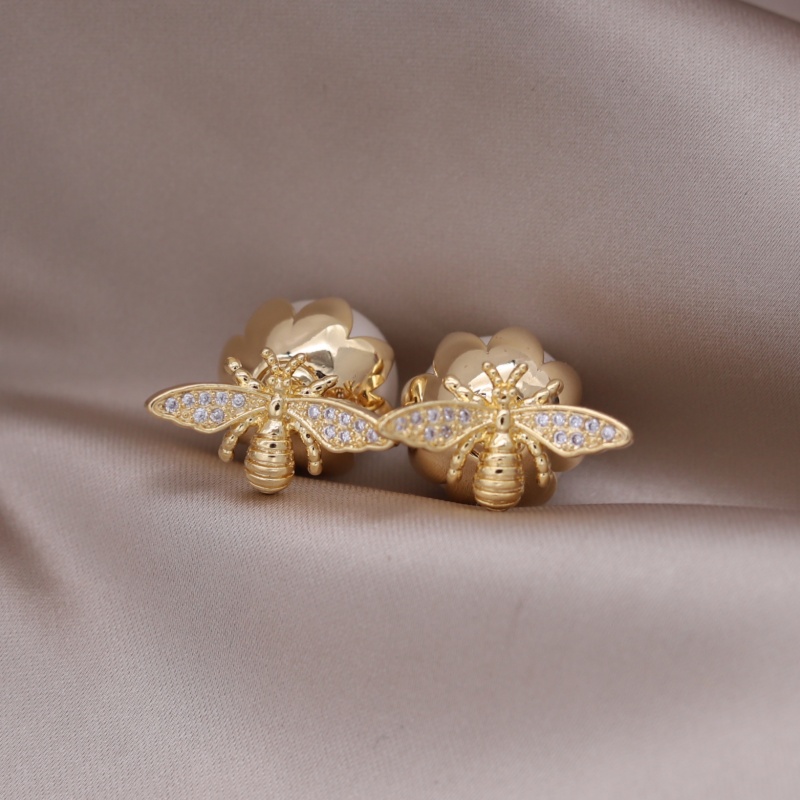 Südkorea neues Modeschmuck 14K vergoldet Biene Zirkon Perlenohrringe elegante Damen tägliche Arbeitsaccessoires