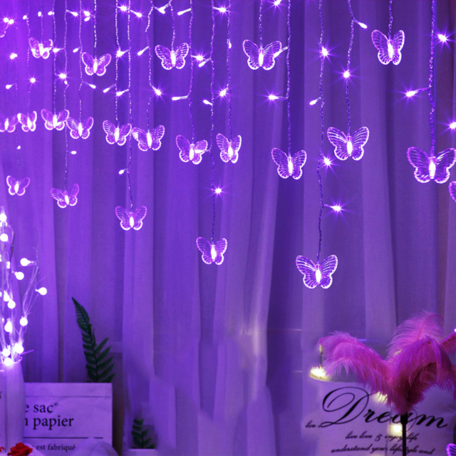 Guirnalda de mariposas LED rosa y morado, cortina de luces de hadas para habitación, sala de estar, hogar, decoración de boda, decoraciones para dormitorio: Azul / M