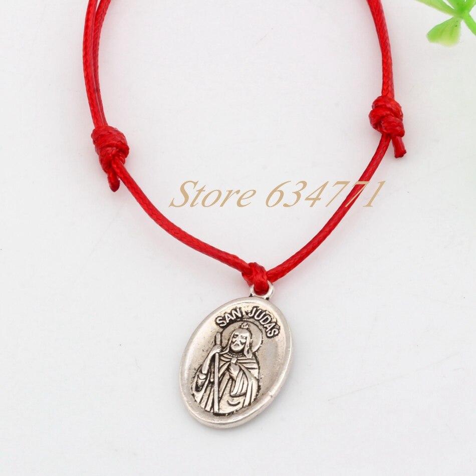 Heißer! 1 stücke Einstellbar Armbänder Rot Wachse seil Zink-legierung San Judas Charme Einstellbar Armband B-31