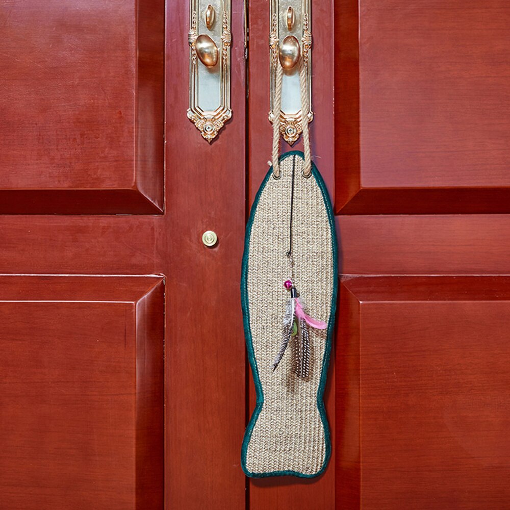 1Pc Vis Vormige Sisal Pad Kat Krabben Mat Beschermende Opknoping Pad Willekeurige Kleur