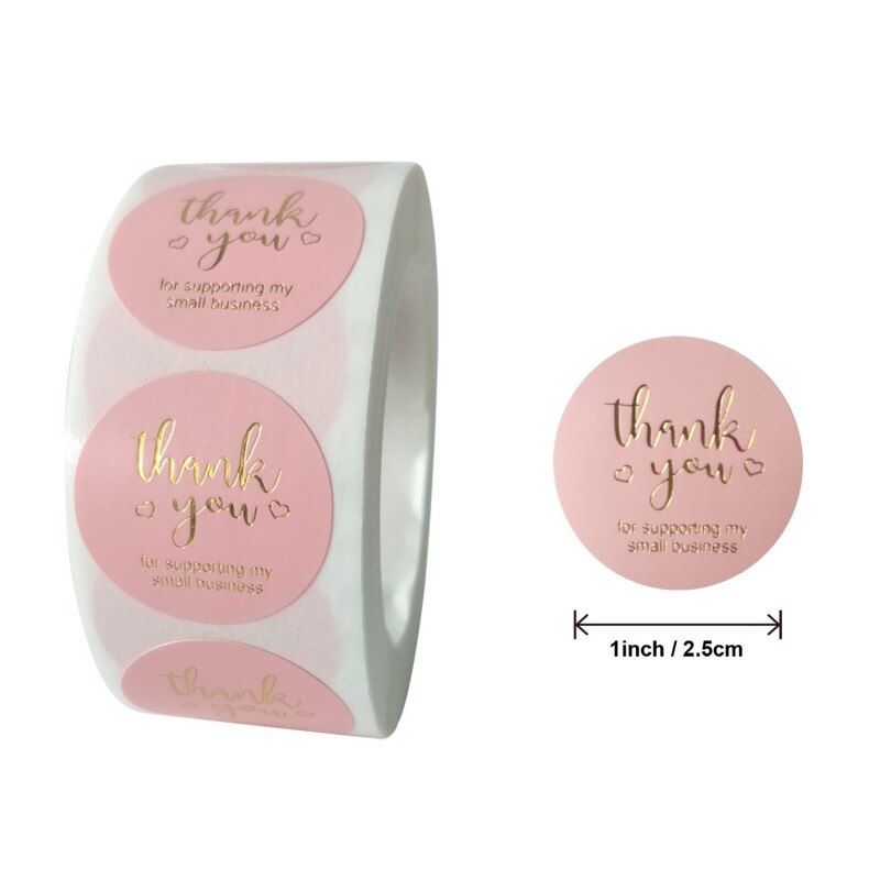 Pink Paper Label Stickers Gold Thank You Stickers Scrapbooking Handmade Business Packaging Seal Labels Stationery Sticker: F2.5cm