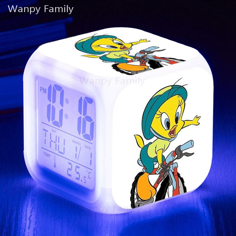 Very Lovely Tweety Alarm Clock 7 Color Glowing LED Multifunctio Digital Alarm Clock Big screen Touch Sensing Flash Watches Clock