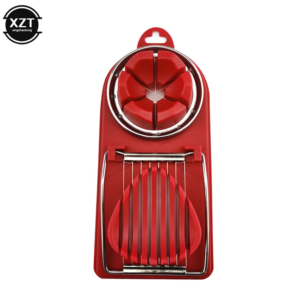 2 In1 Stainless Steel Egg Cutting Egg Cutter Egg Slicer Sectioner Cutter Mold Flower-Shape Luncheon Meat Cutter Kitchen Gadgets: Red
