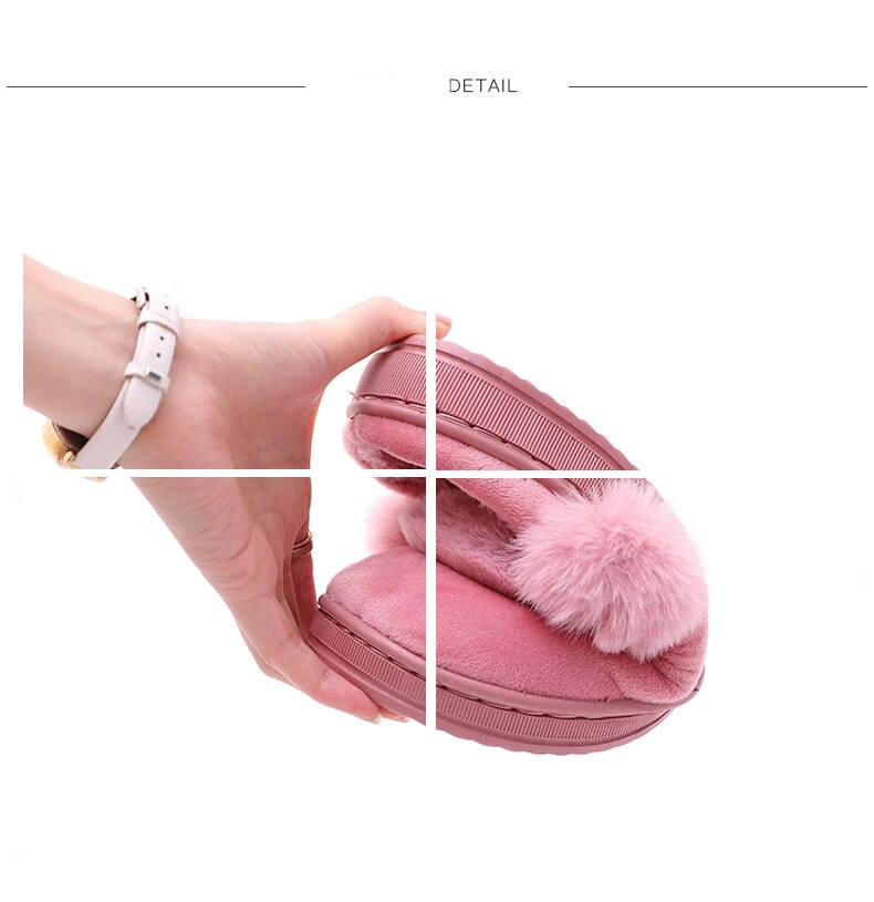 Rabbit Fur Slippers Women Winter Warmth Thickened Sole Indoor Wooden Floor Soft Home Slippers Cotton Shoes Women