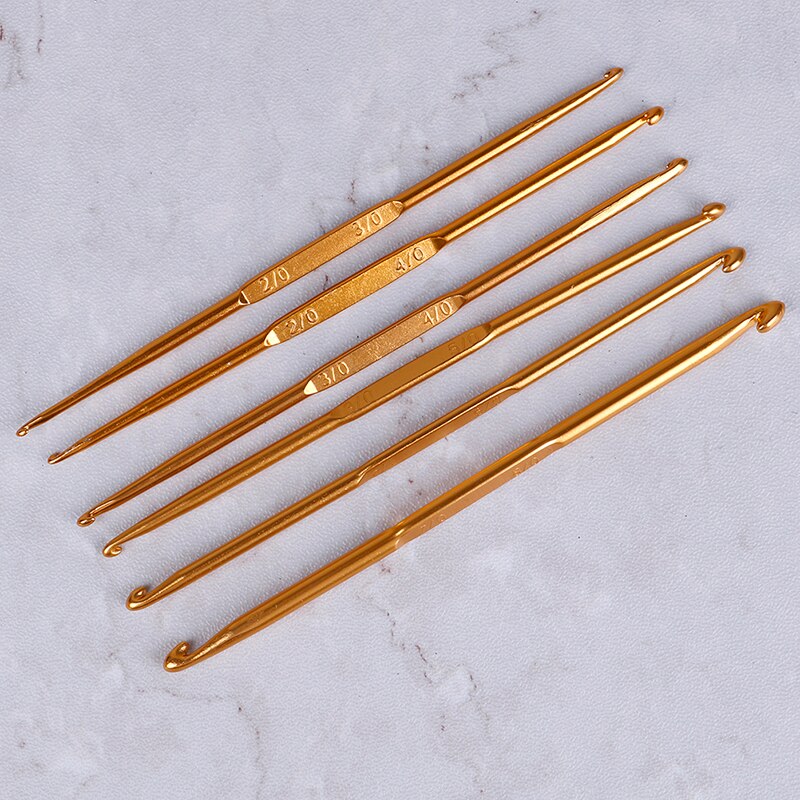 6Pcs/Set Knitting Needle Set Metal Handle Craft Weave Craft Sweater Knitting Needles Golden Alumina Double End Crochet Hook