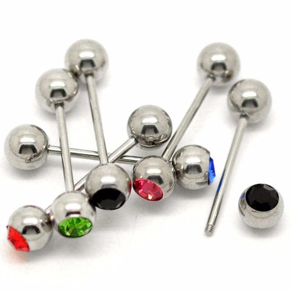 5 Stk/partij Roestvrij Staal Gemengde Kleuren Tong Studs Crystal Ball Tong Bars Ring Barbell Piercing Lichaam Sieraden