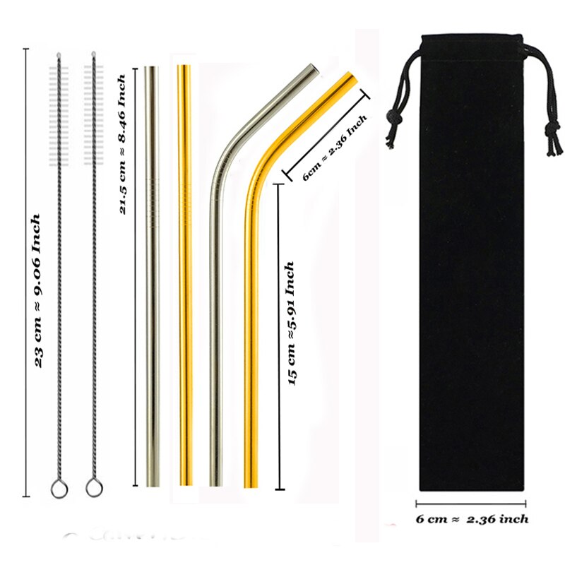 Pajilla de Metal reutilizable s establece 304 Acero inoxidable pajilla de Metal con bolsa de cepillo limpiador para tazas 20/30oz triangulación de
