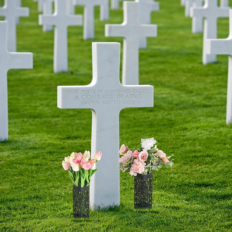 4 Pack Headstone Vase Memorial Tombstone Decorations Cemetery Floral Containers With Stakes Drainage Hole