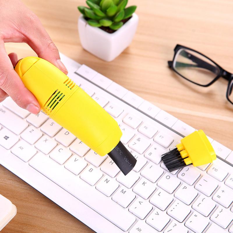 Limpiador portátil de teclado, 1 Uds., Mini, USB, ordenador portátil, aspiradora, brocha para polvos, Kit de limpieza, herramienta de limpieza del hogar: yellow
