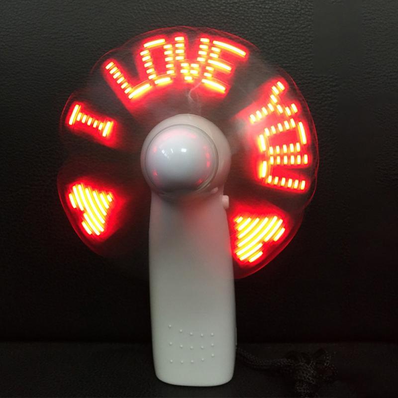 Mini USB Handheld Fan Gadgets Flashing I Love You LED Cooler Desktop Cooling Fan with Characters Messages