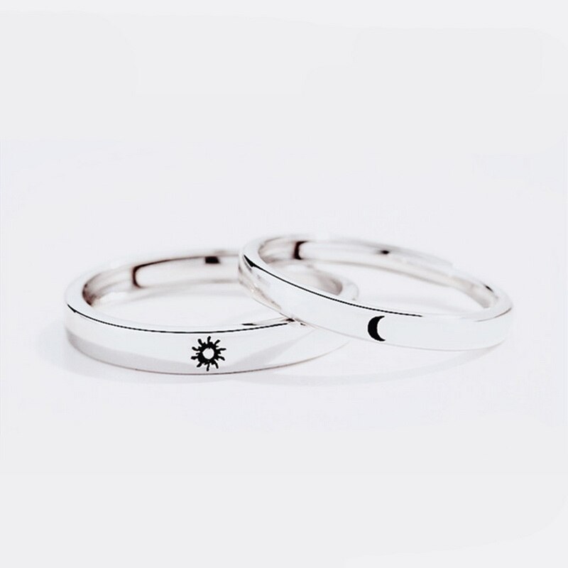 Bagues de Couple pour femmes et hommes, ensemble de 2 pièces, soleil et lune, anneaux de mariage, doigt d'amoureux, couleur argent, bijoux assortis, de saint-valentin