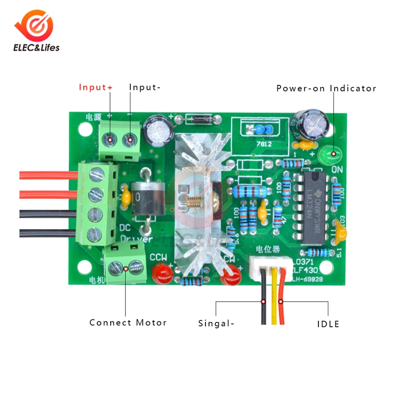 Controlador de velocidad del Motor Reversible CC 6-30V 10A L0371, de 80W, alto Torque ajustable, regulador de velocidad PWM, Control potenciómetro de conmutación