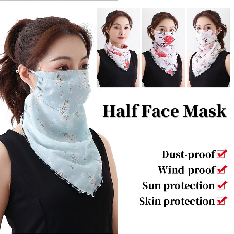 Été Protection solaire masque facial femmes écharpe en mousseline de soie conduite en plein air cyclisme masques parasol cou crème solaire masque soie Mascarillas
