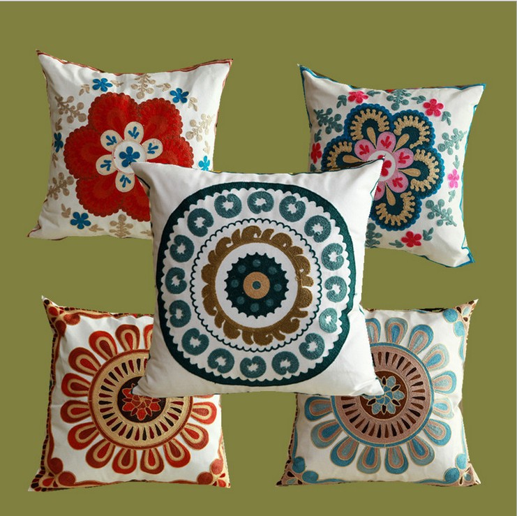 Nasjonal stil puter blomster og dekorative putevar håndlagde broderte almofadas para sofa