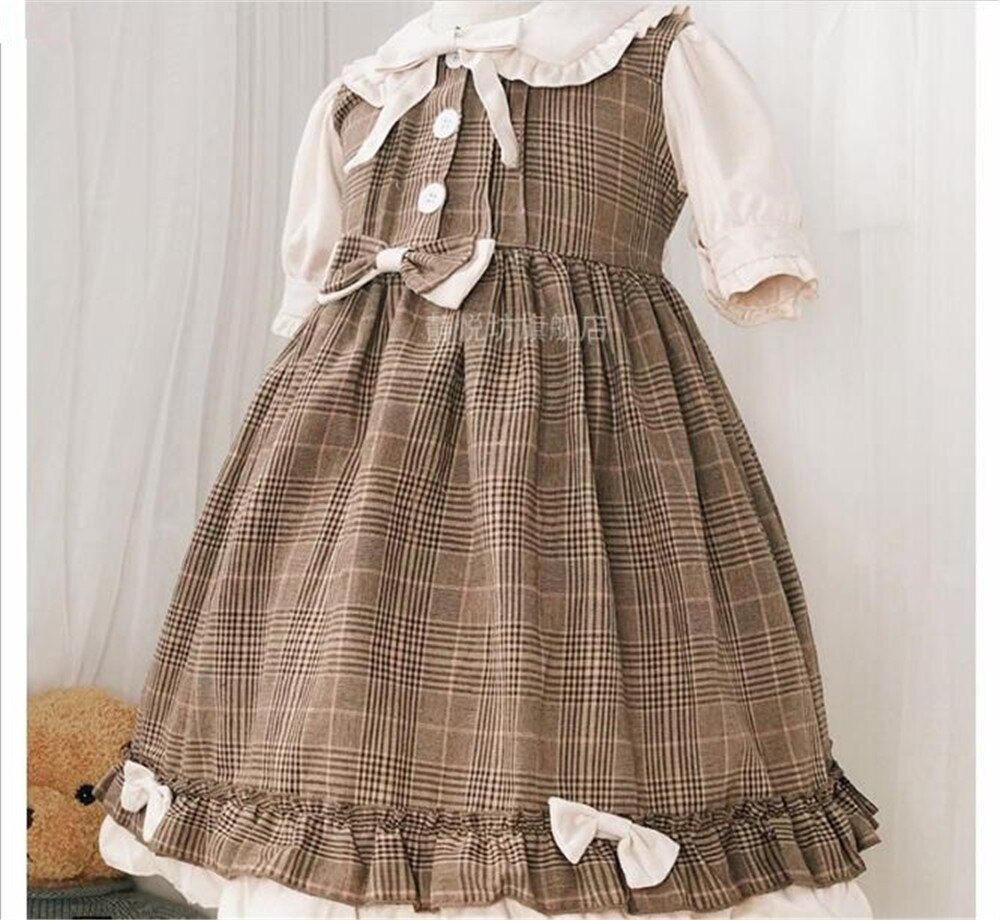 Robe lolita pour filles, tenue vintage, taille haute, avec nœuds, manches courtes/longues, style victorien, kawaii, pour enfants, B817: style 1 / L