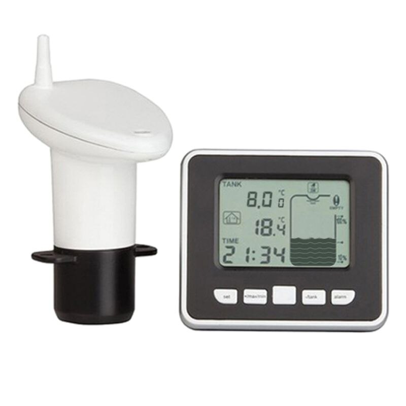 Ultrasonic Water Tank Level Meter Temperature Sensor Low battery Liquid Depth Indicator Time Alarm Transmitter Measuring: Default Title