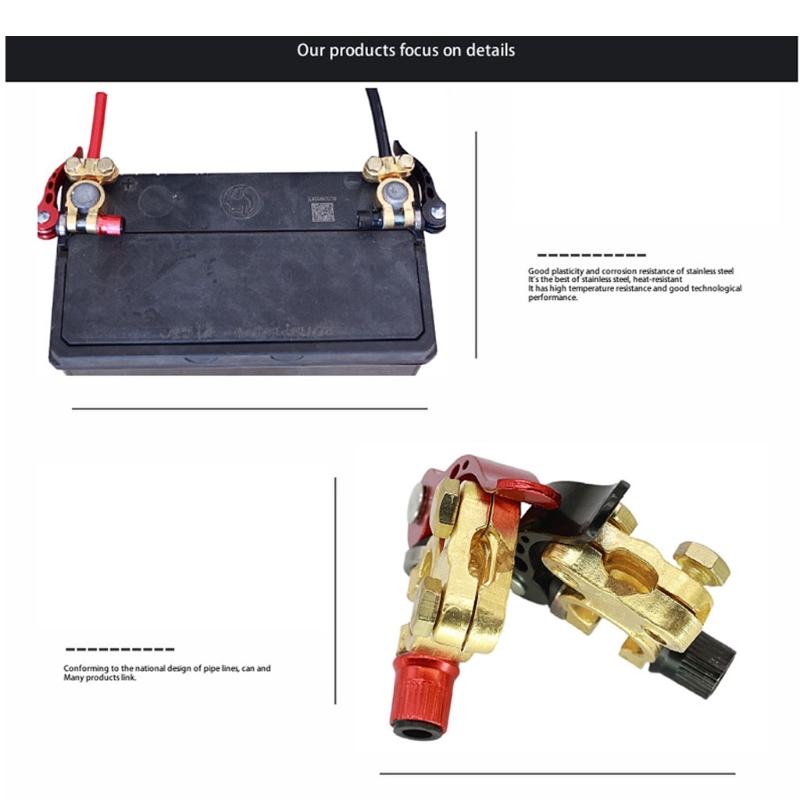 2x Car Battery Terminal Brass Cable Post Terminal Shut-Off Connectors For Car UTV Tractor Battery Protection